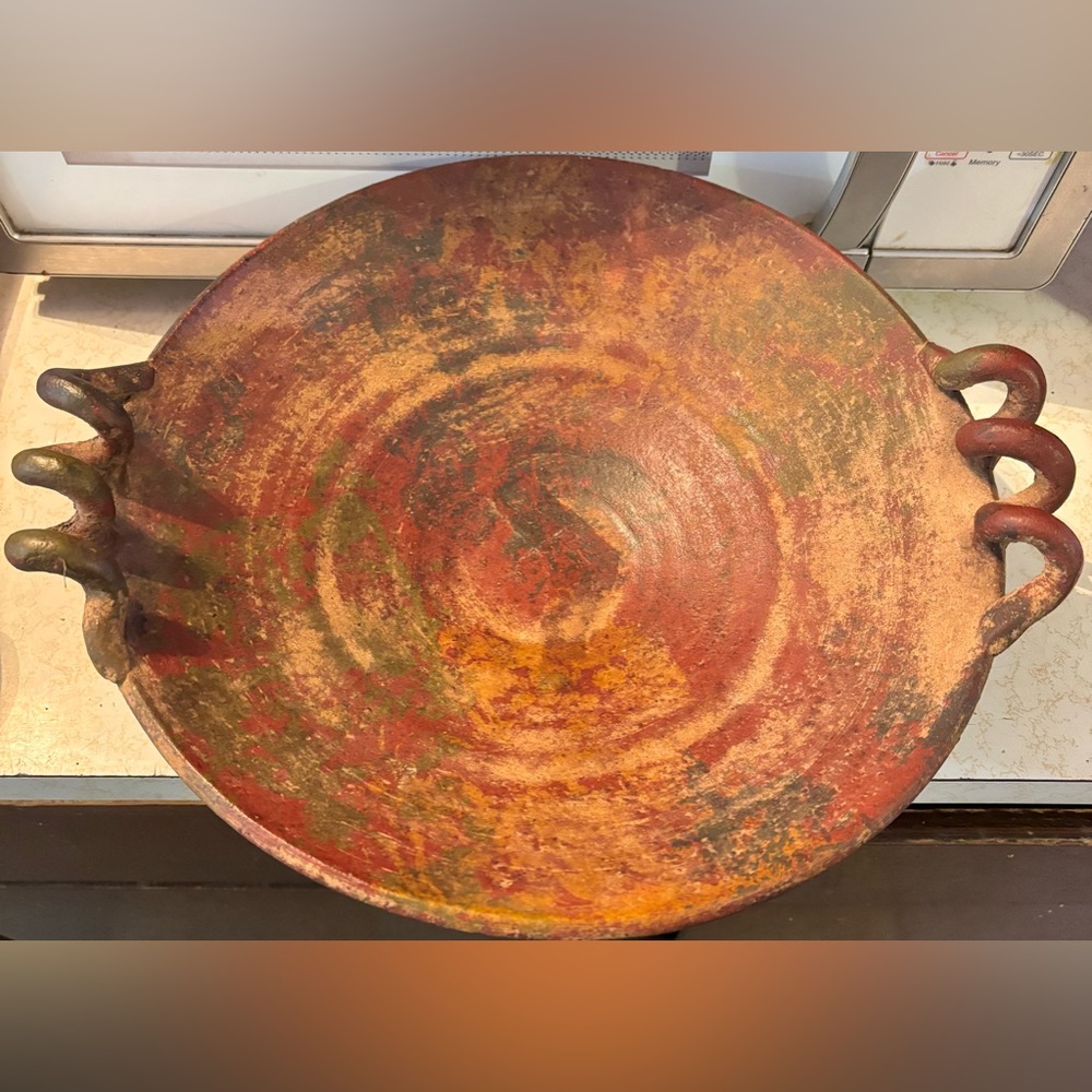 Antique Art Deco Centerpiece Fruit shallow bowl ,Tlaquepaque pottery MEXICO
